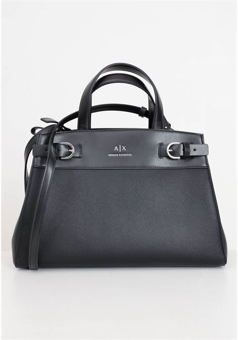 Black women's bag with silver metal logo lettering ARMANI EXCHANGE | 9491334R75500020